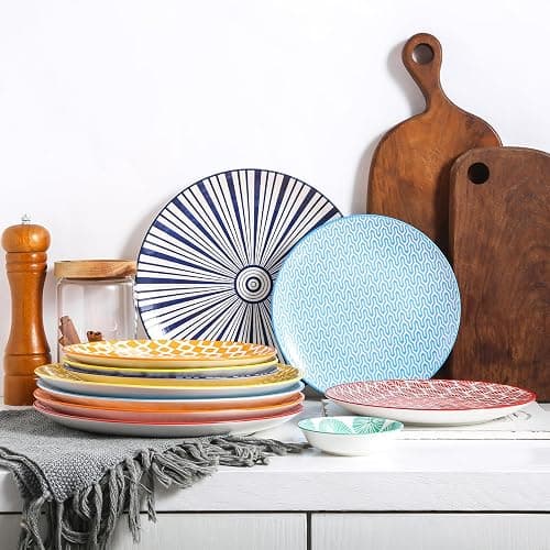 Selamica Ceramic Dinnerware Sets for 6, 18 Pieces Plates and Bowls Set, Scratch Resistant Dishes Set, Dishwasher&Microwave Safe, Assorted Colors thumbnail 6