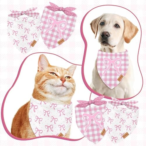 FYSUIMU 2Pcs Pink Bow Dog Bandana Cute Bowknot Triangle Pet Scarf Dot Gingham Reversible Adjustable Pet Neckerchief Dog Bib for Medium Large Dog Cat Costume Accessories thumbnail 4