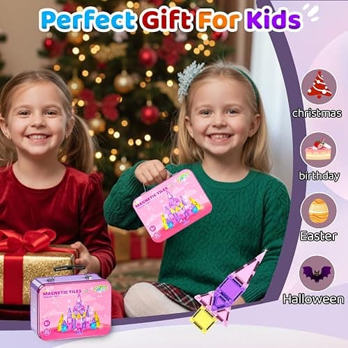 SKTMYY Mini Magnetic Tiles,45PCS Portable Travel Magnetic Tiles Set with Iron Case for Kids Ages 3+,Creative STEM Montessori Toy for Girls,2 3 4 5 Year Old Girl Birthday Gift thumbnail 7