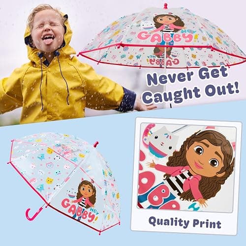Gabby's Dollhouse Stick Umbrella for Girls, Clear Dome Lightweight Kids Umbrella Travel Accessories - Girls Gifts thumbnail 5