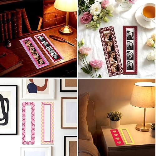 Tellegloww 8 Pcs Magnetic Photo Booth Strip Frame, Retro, 1.5 x 8 in | Vertical Holders for Fridge, Colorful Vintage Design Fits Strips, Refrigerator Decor, Display Photobooth Memories Easily thumbnail 5