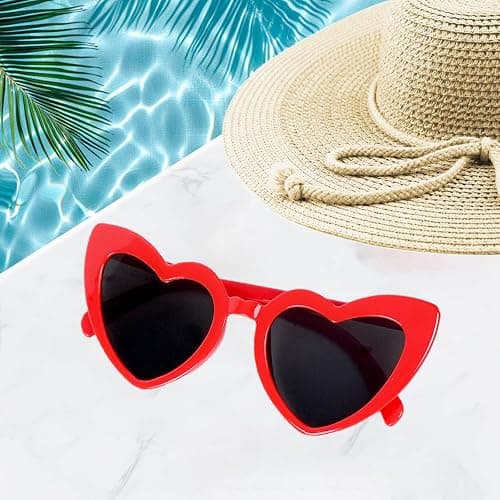 Red Vintage Heart Shaped Sunglasses for Women Men Kids Vintage Love Heart Sunglasses Cat Eye Ladies Fashion Retro Eyeglasses for Protection Eyewear thumbnail 5