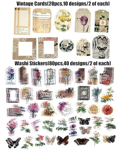 260PCS Vintage Journaling Scrapbooking Supplies Scrapbook Sticker Paper Ephemera Pack for Bullet Junk Journal Planners Collage Craft Notebooks Album (Flowers and Butterflies) thumbnail 5