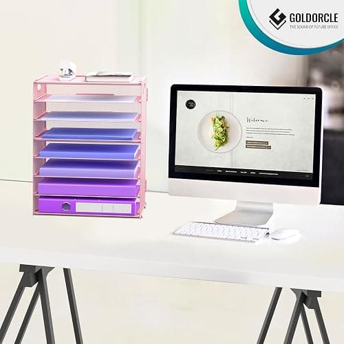 8 Tier Paper Letter Tray Organizer with Handles, Mesh Desk File Holder Storage Organization for Home School Classroom & Office (Pink 2) - Pink 2 thumbnail 2