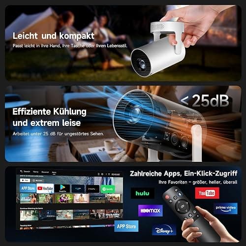Mini Beamer, Philoent Smart Projektor 4K/1080P Unterstützt Neueste Apps WiFi 6 Bluetooth 5.4 Auto Screen Trapezkorrektur Niedriges Rauschen, Ultrakurzdistanzbeamer bietet großes Bild im kleinen Raum thumbnail 8