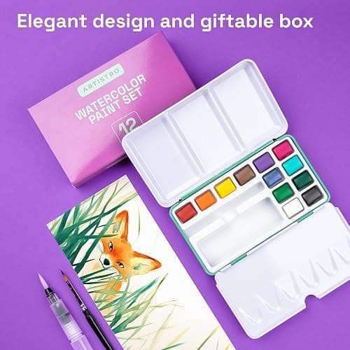 ARTISTRO Watercolor Paint Set in 12 Colors - Travel Watercolor Set with Metal Case & Bright Watercolors - Portable Set for Beginners & Amateur Artists thumbnail 4