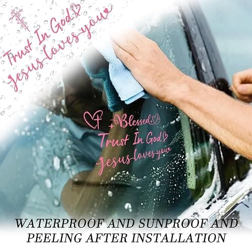 6 Pcs Trust in God Rearview Mirror Stickers, Christian Car Decals Vinyl Sticker, Pink Car Accessories for Women, Jesus Loves You Cross Decal for Cars Auto Window Laptop Decorations (Pink) thumbnail 5