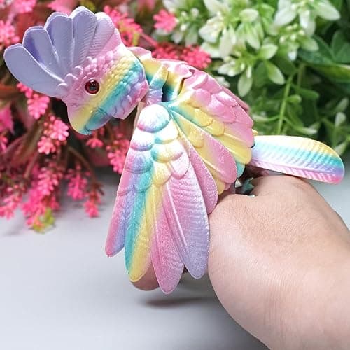 3D Printed Parrot,Flexible Realistic Articulated Animal Fidget Toys,Mystery Figurines Gifts for Easter,Executive Desk Funny Home Decor and Festival Collectible,Easter Basket Stuffers (Rainbow) thumbnail 7