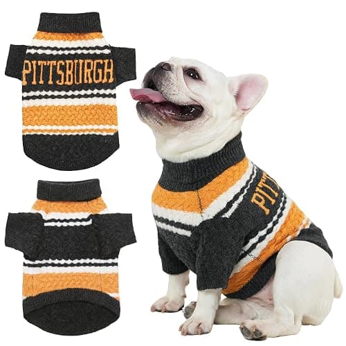 ZOARVEXD Pittsburgh Small Dog Sweater​ Football Theme Turtleneck Knit Dog Sweaters for Small Pets Warm Winter Cat Dog Clothes - Image 1
