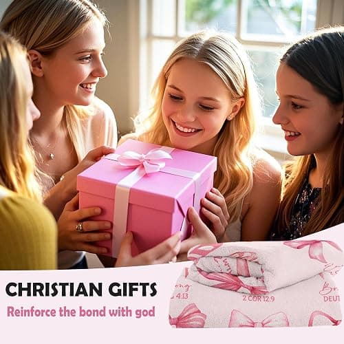 Henazin Christian Gifts For Women, Bow Blanket 60"X50", Religious Catholic Gift For Woman, Baptism Confirmation Gift For Girls Pink, Inspirational Spiritual Birthday Present For Daughter Sister Friend thumbnail 5