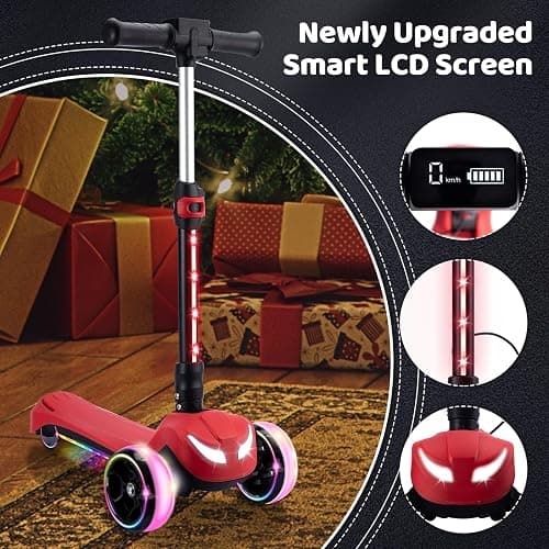 24V Electric Scooter for Kids w/150W Powerful Motor, Thumb Throttle, LCD Screen, Bluetooth, Light-Up Stem Deck & Wheels, 3 Adjustable Heights, 5MPH Safe Speed, 3 Wheel Electric Scooter for Kids thumbnail 3