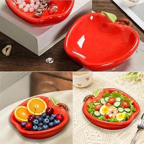 Yzikema Ceramic Jewelry Dish,Apple Shaped Trinket Storage Tray Coffee Table Room Apartment Bathroom Dresser Decor thumbnail 6