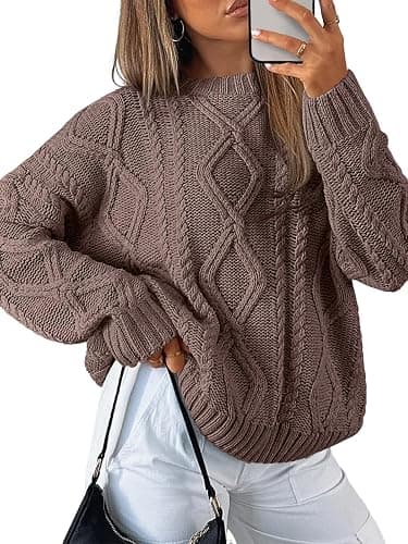 Trendy Queen Women's Oversized Cable Knit Crewneck Sweaters - Image 1