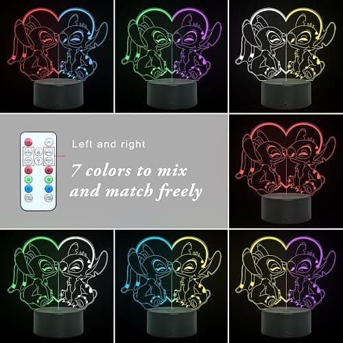 Shenjia Stitch Night Light - 3D LED 16 Color Changing Touch Lamp with Remote Control, Perfect for Girls Room Decoration, Birthday and Holiday Gifts thumbnail 2