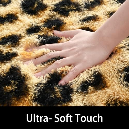Amearea Fluffy Leopard Rug, Premium Cheetah Print Rugs, Soft Comfy Faux Fur Animal Print Carpet for Kids Room Bedroom, Living Room, Shaggy Teen Room Home Decor, Khaki 3x5 Feet thumbnail 6