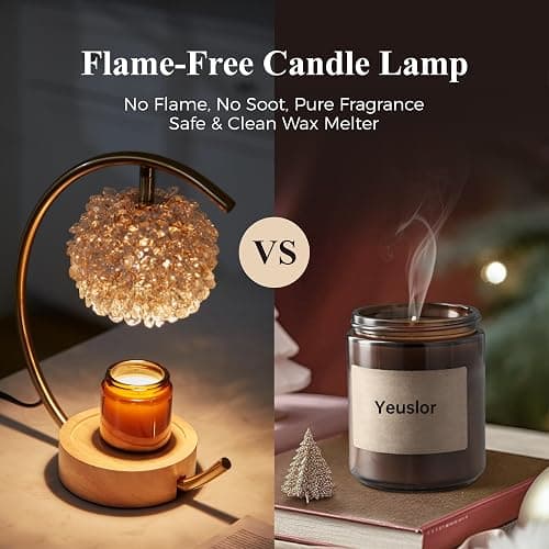 Yeuslor Gold Candle Warmer Lamp for Jar Candles with Adjustable Brightness＆Timer，Handcrafted Crystal＆Wooden Base, Luxurious Design,Home Decoration Electric Candle lamp(C-Shaped) - Gold thumbnail 6