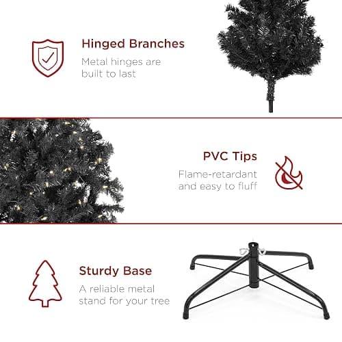 Best Choice Products Artificial Christmas Tree, 6ft Premium Pre-Lit Realistic Spruce Holiday Décor w/Dense Branches, Metal Base - Black Spruce thumbnail 7