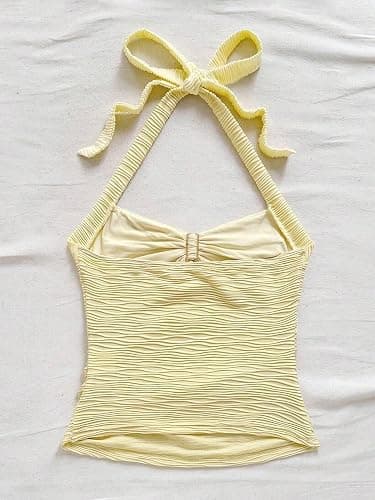 ASKHOPE Going Out Tops for Women Y2K Tops - White Halter Top V Neck Open Back Ruched Cami Metal Decor Cute Summer Top 2025 thumbnail 5
