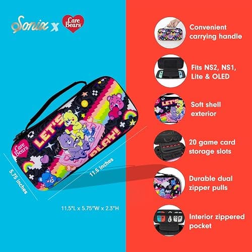 Sonix Carrying Case for Nintendo Switch 2, Switch 1, Lite, OLED, Protective Travel Case with Game Cartridge Storage | Care Bears Let's Play thumbnail 5