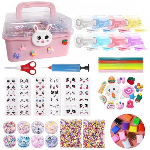 8 Pcs Colorful Nano Tape Bubble Kit for Kids with Glitter,Clay,Cute Stickers and Accessories Tools,Nano Double Sided Adhesive Gel Grip Traceless Tape - Image 1