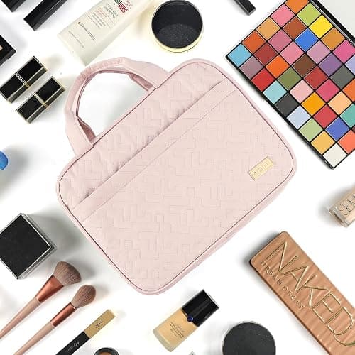 NISHEL Travel Toiletry Bag for women, Portable Hanging Organizer for Travel-Sized Shampoo, Conditioner, Brushes Set, makeup Accessories, Medium Size, Pink - Medium - Pink thumbnail 8