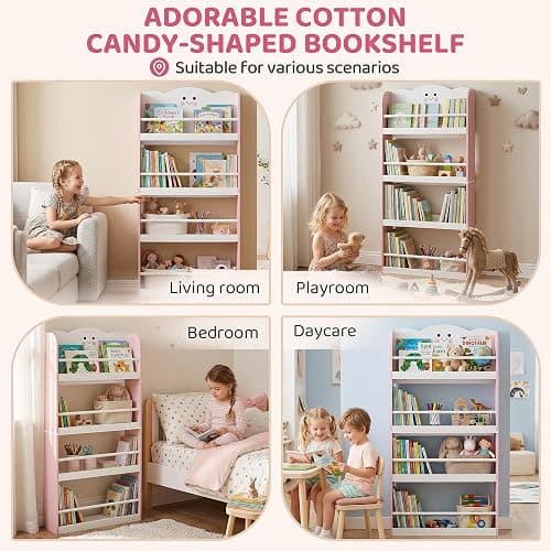 AIYAPLAY 4 Tier Kids Bookshelf with Anti-Tip Kit for Toddler 3-6, Pink | Children Bookcase, Cotton Candy Theme, Space-Saving Bookcase, Living Room, Kids Room, Playroom thumbnail 7