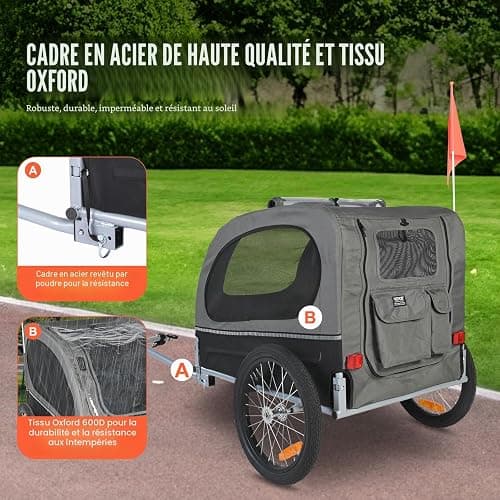 VEVOR Remorque vélo pour Chien, Charge, Porte Animaux de Compagnie de vélos, Cadre Pliable Facile avec Roue à dégagement Rapide, coupleur de vélo Universel, réflecteur, Drapeau, Laisse Interne thumbnail 3