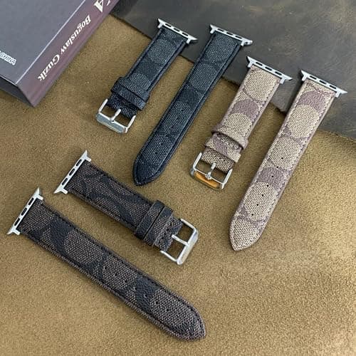 NYENEIL Compatible with Apple Watch Ultra Band 38mm 40mm 41mm 42mm 44mm 45mm 46mm 49mm Series 10/9/8/7/6/5/4/3/2/1iwatch bands,Luxury Monogram Retro Soft Strap Replacement Sport band for Women Men thumbnail 7