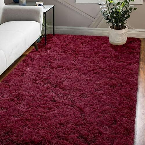 XSIVOD Plush Fluffy Non-slip Shaggy Rugs Living Room, 140x200cm, Wine Red | Non-slip soft area rug, plush bedroom carpet. Ideal for dorm, teen room, playroom, study, office, Modern indoor furry decor. thumbnail 5