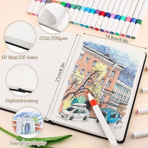 A5 Skizzenbuch, Skizzenpapier zum Zeichnen 200g/m² Skizzenblock Blanko Sketch Books für Kinder Studenten Künstler Lehrer (60 Blatt/120 Seiten) thumbnail 2