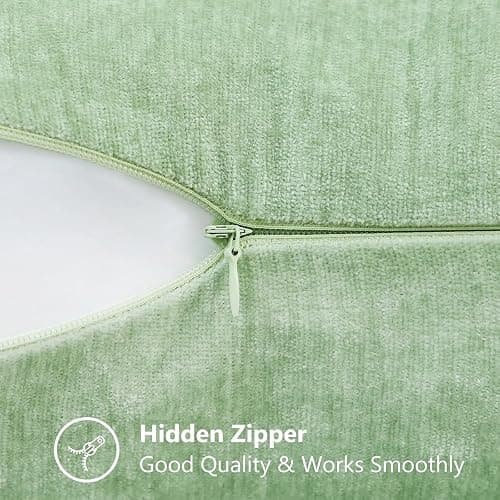 decorUhome Chenille Sage Green Summer Throw Pillow Covers 20x20 Inch Set of 2, Decorative Soft Couch Pillow Covers Solid Dyed Accent Farmhouse Neutral Square Pillow Cases for Sofa thumbnail 3