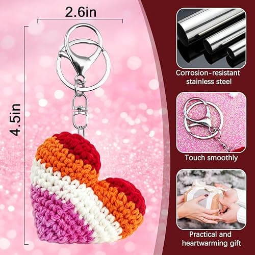 Lesbian Stuff LGBTQ Gifts for Girlfriend Boyfriend Crochet Rainbow Keychain | Lesbian Gifts Gay Pride Accessories thumbnail 7