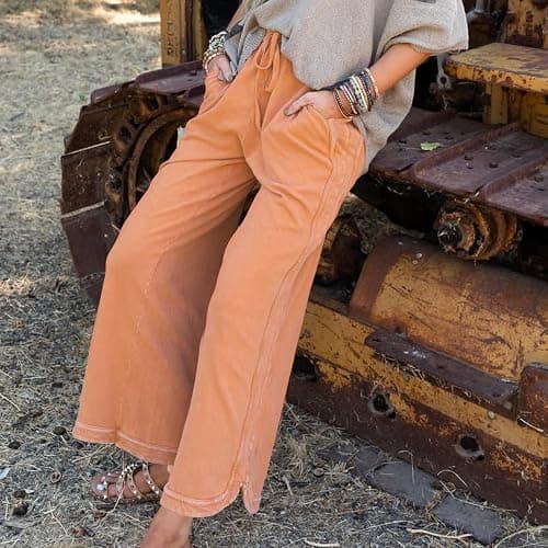 Hixiaohe Women's Casual Wide Leg Sweatpants High Waist Baggy Acid Wash Pants Drawstring Athletic Palazzo Pants with Pockets thumbnail 3