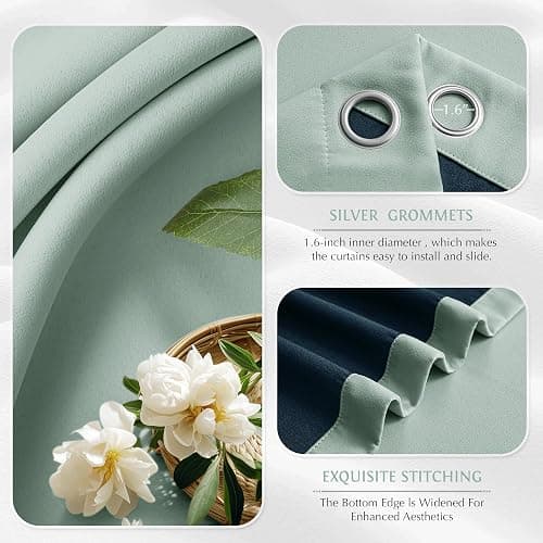 Beauoop 100% Blackout Curtains 84 Inch Long 2 Panels for Bedroom Living Room Seafoam Green Solid Room Darkening Thermal Insulated Soundproof Energy Saving Grommet Top Window Treatment Drapes,52x84 thumbnail 3