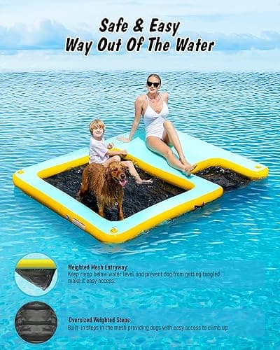 Inflatable Dock Floating Platform, 8FT x 6FT Inflatable Water Hammock w/Ladder, Thickened Dog Pool Ramp, Non-Slip Water Ramp Mat Floating Pool Float Island Raft Lounger for Lakes, Beach, Pools thumbnail 4