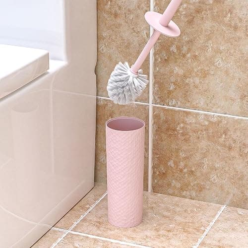 Topsky 2-Pack Closed Toilet Brush Compact Toilet Brush and Holder Plastic Round Barrel Loo Brush with Replacement Toilet Brush Head(Pink) thumbnail 2