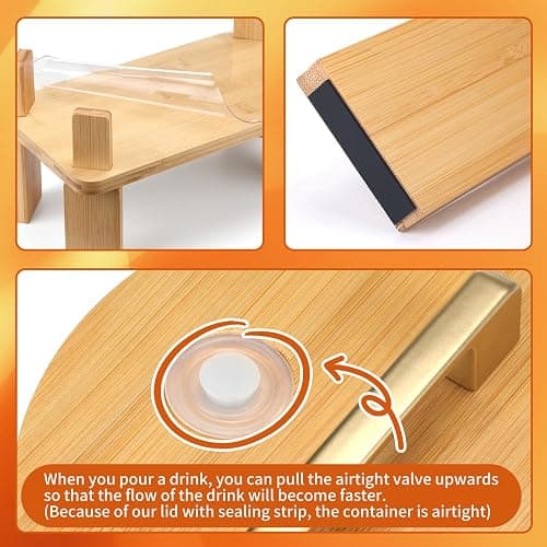 1.5 Gallon Glass Drink Dispensers for Parties, 2 PCS Beverage Dispenser With Wood Stand,Vertical Stripes Glass Lemonade Dispenser with Airtight Valve and Stainless Steel Spigot for Lemonade,Juice, Tea thumbnail 6