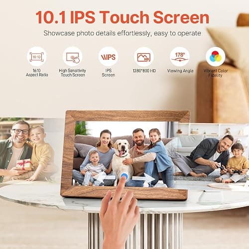 Frameo 10.1" Digital Picture Frame with 32GB Memory WiFi Electronic Photo Frame Wood 1280 x 800 IPS Touch Screen Auto-Rotate Slideshow Wall Mountable Share Photos/Video Remotely Anywhere thumbnail 4