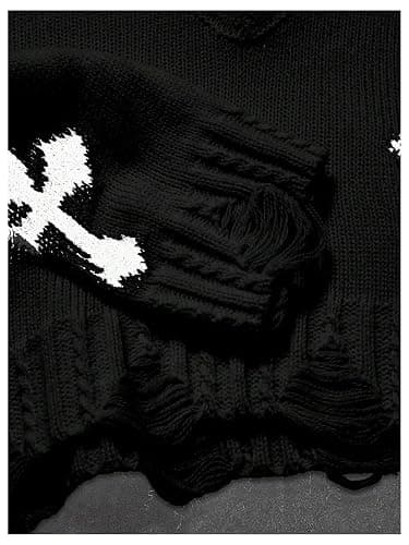 Floerns Girl's Gothic Cross Long Sleeve Sweater V Neck Fall Outfit Ripped Y2k Pullover Tops thumbnail 3