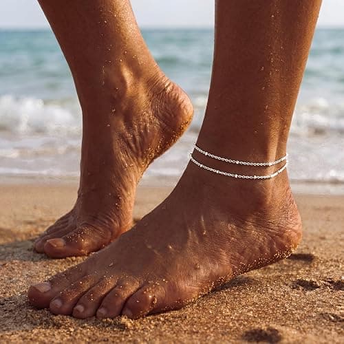 Dainty Gold Ankle Bracelets for Women Waterproof | Non Tarnish 14K Gold Plated Beaded Anklets, Layered Summer Beach Jewelry Gifts, Bikini Outfits for Vacation thumbnail 5