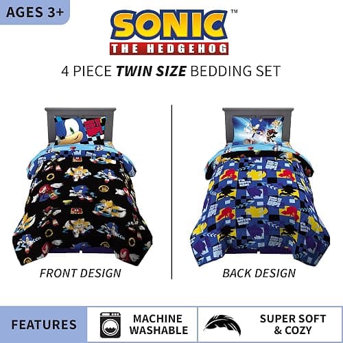 Sonic the Hedgehog Anime Kids Super Soft Comforter and Sheet Set, 4 Piece Twin Size by Franco thumbnail 3