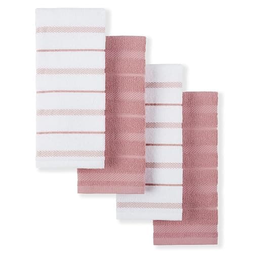 KitchenAid Albany Kitchen Towel 4-Pack Set, Dried Rose/White, 16"x26" - Image 1
