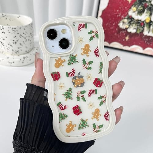 XIZYO Christmas Phone Case for iPhone 15, Xmas Wavy Cute Merry Christmas Pattern Clear Aesthetic Wave Girls Kids Women Santa Slim TPU Shockproof Protective Cover, Gingerbread Man - Image 1