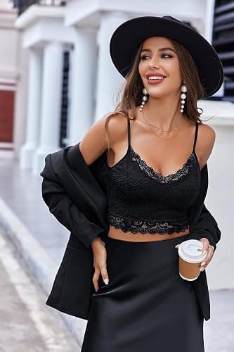 Avidlove Lace Bralette for Women Spaghetti Strap Tank Top V Neck Slim Basic Camisoles thumbnail 2
