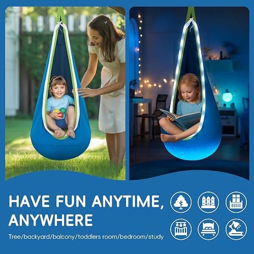 Light Up Pod Swing for Kids Offers Adjustable Effects, Sensory Swing Ideal for Indoor and Outdoor Use. Kids Hammock Easy to Install.(Blue) thumbnail 4
