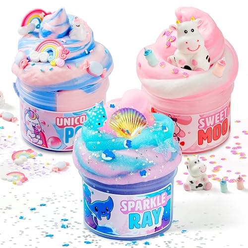 JOYIN Slime 3-Pack Bundle, Manta Ray, Bubblegum Unicorn, Strawberry Milk Cow, Soft, Non-Sticky, Mess-Free,Slime Bulk Toys for Kids, Boys and Girls Birthday Gifts Party Favors thumbnail 9