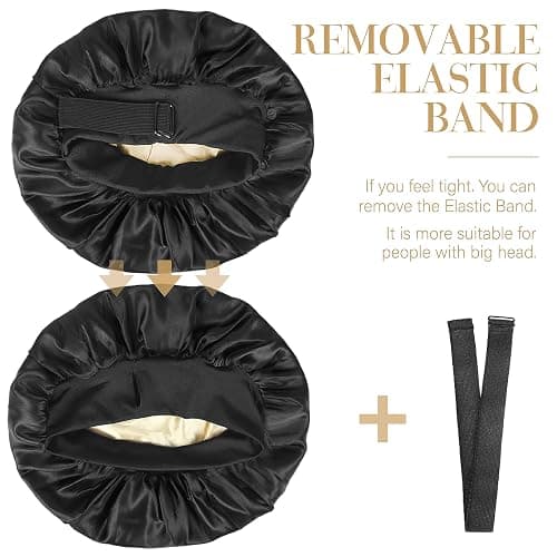 Double Layer Adjustable Satin Bonnets for Sleeping Women (Black and Wine) | No slip all night,Soft lightweight breathable,Reduce hair breakage,No marks,,Two-Color,Gift thumbnail 2