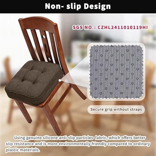 GOFORIT Chair Cushions,Tufted Shredded Memory Foam Chair Pads, Non-Slip Seat Cushions with Removable Cover,16'' x 16'', Brown thumbnail 4