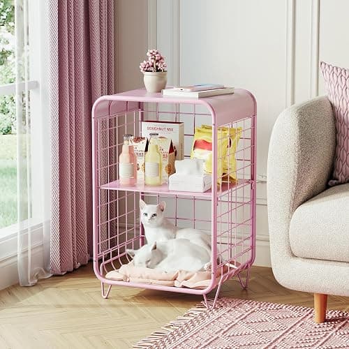 APEXCHASER Cute Kids Pink Nightstand,Metal Side Table,3 Tier End Table with Storage,Vintage Bedside Table,Girls Bedroom Furniture for Living Room,Bedroom,Dorm thumbnail 4