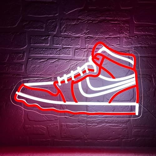 Sneaker Neon Sign for Wall Decor Dimmable Sports Shoes LED Light Sign for Boys Room Red Business Sneaker Signs for Man Cave Shop Club Decor Cool Wall Art Gifts for Men Teens Size 16.5 * 10.4in(P083) - Image 1